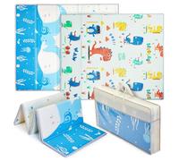 CHOLY Baby Play Mat, 180 * 150cm Foldable Playmat, Reversible Playmat Clawing Mat for Toddlers & Infants, Waterproof Playpen Mat with Travel Bag (180 * 150cm, Cute Dinosaur and Blue Whale)