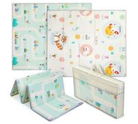 CHOLY Baby Play Mat, 180 * 150cm Foldable Playmat, Reversible Playmat Clawing Mat for Toddlers & Infants, Waterproof Anti - Slip Playpen Mat with Travel Bag (180 * 150cm, Animal and Rail)