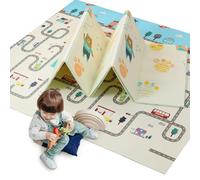 CHOLY Baby Play Mat, 200×180 cm, Foldable Kids Playmat, Baby Crawling Mat for Toddlers & Infants, Waterproof Reversible Foam Mat, Large Anti- Slip Playpen Mat (200 * 180cm, City Road and Bear Kite)