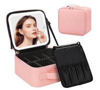 Chomeiu Makeup Bag with LED Mirror Makeup Case Travel Portable 3 Colors Lights, 04-Pink 2, S, Travel Makeup Bag for Women