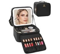 Chomeiu Makeup Bag with LED Mirror Makeup Case Travel Portable 3 Colors Lights, 05-Black 2 Layer, A-Small, Travel Makeup Bag for Women