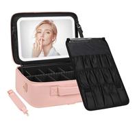 Chomeiu Makeup Bag with LED Mirror Makeup Case Travel Portable 3 Colors Lights, b pink, L, Large Makeup Bag With Led Mirror