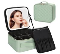 Chomeiu Makeup Bag with LED Mirror Makeup Case Travel Portable 3 Colors Lights, B-Quilted Green, Standard, Makeup Bag With Led Mirror