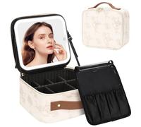 Chomeiu Makeup Bag with LED Mirror Makeup Case Travel Portable 3 Colors Lights, Beige Flower, Standard, Travel Makeup Bag for Women