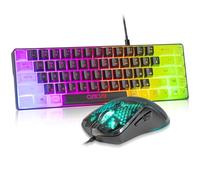 CHONCHOW 60% Gaming Keyboard and Mouse Combo, 68 Keys Wired LED RGB Backlit Black Gaming Keyboard and RGB Backlit Mouse, Small Light up Keyboard for PC Xbox PS4 (Black-White)