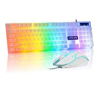 CHONCHOW LED Keyboard and Mouse, 104 Keys Rainbow Backlit Keyboard and 7 Color RGB Mouse, White Gaming Keyboard and Mouse Combo for PC Laptop Xbox PS4 Gamers and Work