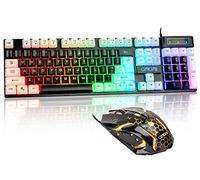 CHONCHOW Light Up Keyboard and Mouse Combo, Full Size RGB Gaming LED Keyboard and Rainbow Wired Gaming Mouse for PS4 PS5 Xbox One Computer Desktop PC Gamer Office
