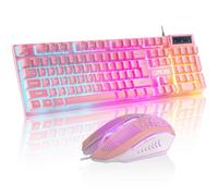 CHONCHOW Pink Gaming Keyboard and Mouse Combo with LED, 104 Keys Wired Light Up Pink Keyboard and Cute Mouse Set for PC Laptop Computer PS4 PS5 Xbox, 19 Keys Anti-ghosting, Multimedia Keys, Number Pad