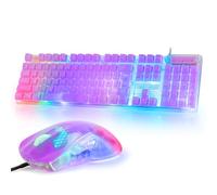 CHONCHOW RGB Gaming Keyboard and Mouse Combo,USB Wired Custom Clear Keyboards, Rainbow LED Backlight Transparent Keyboard Mouse Set for Computer Windows PC PS4 Xbox Laptop
