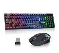 CHONCHOW USB Wireless Gaming Keyboard and Mouse Combo, LED Backlit Ergonomic Mechanical Feeling Keyboard, Rechargeable 2500mAh Battery, Anti-ghosting Keyboards 7D 3600DPI Mice for PC Gamer