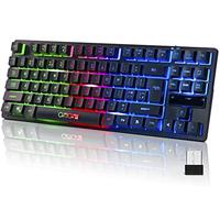 CHONCHOW Wireless LED Keyboard, Rechargeable 87 Key RGB LED Backlit Keyboard, Light up Gaming Keyboard for PC PS4 PS5 Xbox One Laptop, Teclado inalámbrico, Black (Wireless)
