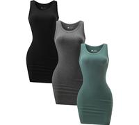ChongBaiJia 3 Piece Womens Ribbed Scoop Neck Sleeveless Tank Dresses Basic Bodycon Mini Dress, Black/Gray/Creen1, S