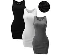 Chongbaijia 3 Piece Womens Summer Ribbed Tank Dress Scoop Neck Sleeveless Tank Top Dresses Basic Bodycon Mini Dress, Black/White/Gray1, S