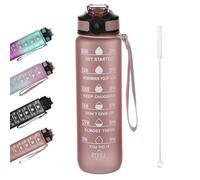chongning 1L Sport Water Bottle with Straw & Time Marker, Leak-Proof BPA-Free Gradient Color Drink Bottle for Gym, Cycling, Office, Outdoor - Includes Straw Brush (Pink)