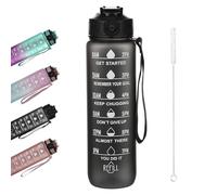 chongning 1L Sport Water Bottle with Straw & Time Marker, Leak-Proof BPA-Free Gradient Color Drink Bottle for Gym, Cycling, Office, Outdoor - Includes Straw Brush (Black)