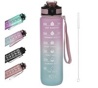 chongning 1L Sport Water Bottle with Straw & Time Marker, Leak-Proof BPA-Free Gradient Color Drink Bottle for Gym, Cycling, Office, Outdoor - Includes Straw Brush (Pink Blue)