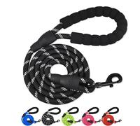 Chongning Rope Dog Lead with Soft Padded Handle and Carabiner Clip, Reflective for Night Safety, 150 x 1.2 cm, Black