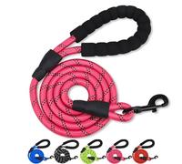 Chongning Rope Dog Lead with Soft Padded Handle and Carabiner Clip, Reflective for Night Safety, 150 x 1.2 cm, Rose Red