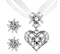 CHONGQILAO Oktoberfest Costume Jewellery Women's Set, Bavarian Dirndl Jewellery Costume Necklace with Rhinestones, Edelweiss Heart Pendant and Edelweiss Stud Earrings for Women, Beer Festival Costume