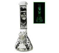 Chongz 33cm Glass Bong Glow In Dark Monkeee Maan, 7mm Thick with Ice Pinch (Black)