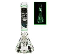 Chongz 33cm Glass Bong Glow In Dark Monkeee Maan, 7mm Thick with Ice Pinch (Green)