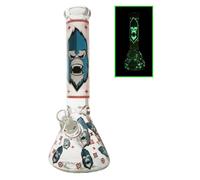 Chongz 33cm Glass Bong Glow In Dark Monkeee Maan, 7mm Thick with Ice Pinch (Red)
