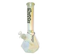 Chongz 35cm 7mm "Johnny Gemstone" glass waterpipe bong, with faceted gemstone-inspired design with bold, modern aesthetics (Iridescent Pearl)