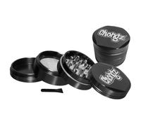 Chongz 54mm Sharp Shark Magnetic bi-Metallic 4 Part Hex Grinder Colour co-ordinated Aluminium Chassis, with Milled Steel Grinding Surface and Sieve, Scraper Tool 26 Diamond Shaped Teeth (Black)