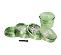 Chongz 54mm Sharp Shark Magnetic bi-Metallic 4 Part Hex Grinder Colour co-ordinated Aluminium Chassis, with Milled Steel Grinding Surface and Sieve, Scraper Tool 26 Diamond Shaped Teeth (Green)