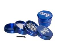 Chongz 54mm Sharp Shark Magnetic bi-Metallic 4 Part Hex Grinder Colour co-ordinated Aluminium Chassis, with Milled Steel Grinding Surface and Sieve, Scraper Tool 26 Diamond Shaped Teeth (Blue)