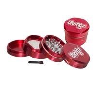 Chongz 54mm Sharp Shark Magnetic bi-Metallic 4 Part Hex Grinder Colour co-ordinated Aluminium Chassis, with Milled Steel Grinding Surface and Sieve, Scraper Tool 26 Diamond Shaped Teeth (Red)