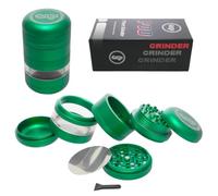 Chongz 55mm 7 Part POD Manual Spice Grinder Mill Premium Aluminum Crusher with Curved Design, See-Through Window, 2 Easy Change Grinding Screens, Choice of Two Grades of Grinding Surface (Green)