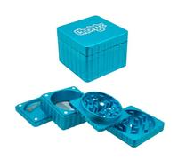 Chongz 58mm 4pt “Celebrity Squares” Aluminium Grinder Colour co-ordinated Aluminium Chassis, Grinding Surface and Sieve, Scraper Tool, Diamond Shaped Teeth (Blue)