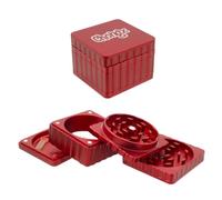 Chongz 58mm 4pt “Celebrity Squares” Aluminium Grinder Colour co-ordinated Aluminium Chassis, Grinding Surface and Sieve, Scraper Tool, Diamond Shaped Teeth (Red)