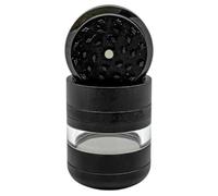 Chongz 7 Part Grinder, 55mm Pod, Premium Grade Quality Aluminium, Screen Chamber, Stainless Mesh, Glass Jar Body for Tobacco Spice Herbs (Black)