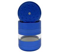 Chongz 7 Part Grinder, 55mm Pod, Premium Grade Quality Aluminium, Screen Chamber, Stainless Mesh, Glass Jar Body for Tobacco Spice Herbs (Blue)