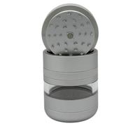 Chongz 7 Part Grinder, 55mm Pod, Premium Grade Quality Aluminium, Screen Chamber, Stainless Mesh, Glass Jar Body for Tobacco Spice Herbs (Silver)