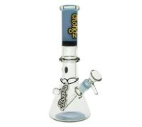 Chongz Dee Lite 23cm Glass Bong - Beaker Base Water Pipe with Coloured Accents | Thick Glass Smoking Accessories | Fixed Downstem | Pink Blue Green | UK Brand (Blue)