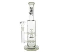 CHONGZ Glass 32cm Pulsar Percolator waterpipe bong with white accents, manufactured from 5 mm thick borosilicate glass, permanent Brand logo, 5 x White Showerhead Percolators