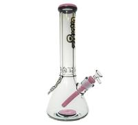 Chongz Vic 35cm Glass Bong - 9mm Borosilicate Water Bubbler with Triple Ice Notches & Diffused Downstem (Pink)
