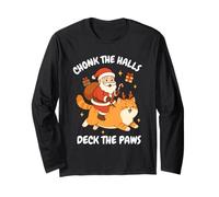 Chonk The Halls Deck The Paws Xmas Santa Riding Cat Long Sleeve T-Shirt