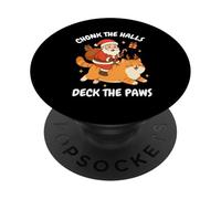 Chonk The Halls Deck The Paws Xmas Santa Riding Cat PopSockets Adhesive PopGrip