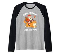 Chonk The Halls Deck The Paws Xmas Santa Riding Cat Raglan Baseball Tee