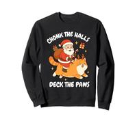 Chonk The Halls Deck The Paws Xmas Santa Riding Cat Sweatshirt