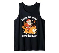 Chonk The Halls Deck The Paws Xmas Santa Riding Cat Tank Top