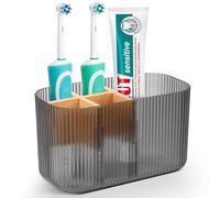 CHONLY 5 Slots Toothbrush Holder, Bamboo Electric Toothbrush Holder, Transparent Black Toothbrush Holders for Bathroom, Large Toothbrush and Toothpaste Holder for Family, Toothbrush Caddy for Kids