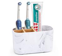 CHONLY Bamboo Toothbrush Holder for Bathroom Storage Organizer Caddy, Electric Toothbrush Holder for Kids Family, 5 Slots Toothbrush and Toothpaste Holder White