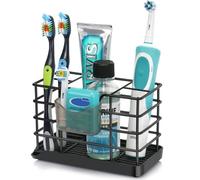 CHONLY Stainless Steel Toothbrush Holder, Detachable Drain Tray Electric Toothbrush Holder, Large Space Toothbrush Holders for Bathroom, Black Bathroom Organizers, 5 Slots Bathroom Counter Organizer