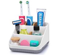 CHONLY Toothbrush Holder, Toothbrush Holders for Bathroom, Multifunctional Electric Bamboo Toothbrush Holder, Bathroom Organiser with 6 Slots Electric Toothpaste Caddy for Bathroom Kitchen and Family