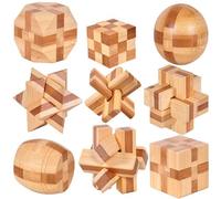 Chonor 9pcs Premium 3D Wooden Brain Teaser Puzzles Set - Classical Interlocking Jigsaw Cube Game for Kids and Adults - Gift and Decoration Idea